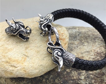 Stainless Steel Dragon Head Spring Clasp Bracelet Connector Fit 12x6mm Braided Leather Cord End Clasps Men Bracelets Findings