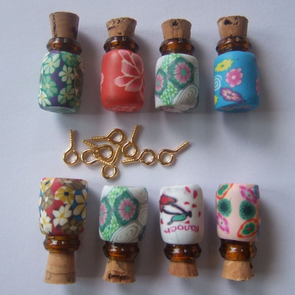 10 Sets 0.5ml Fimo Clay Glass Bottle Vials With Corks for Charms Pendants 13x19mm