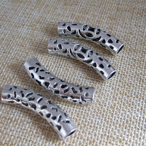4 Antique Silver Hollowed Tube for Bracelet and Necklace , 5mm hole , 33mm length