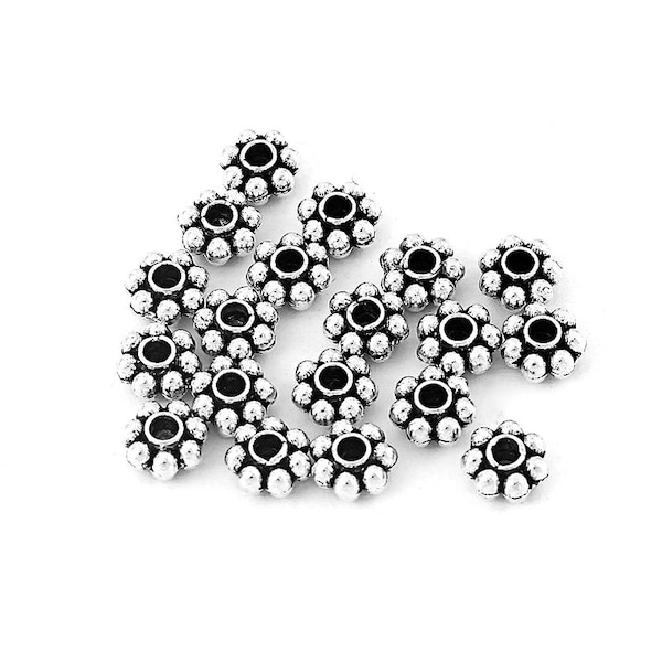 Antique Silver 5mm Daisy Spacer Perles 1mm Trou Plomb et Nickel FREE 200/500pieces