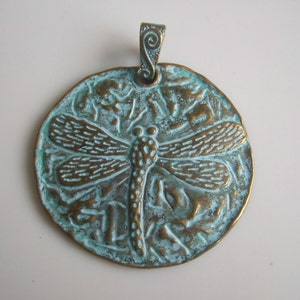2 Antique Greek Bronze Large Dragonfly Pendant 58x62mm