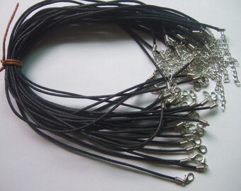 50 Pieces 2mm Black Wax Cotton Cord Choker Necklace 13"-15" with 2 inches Extend Chain