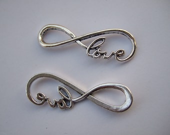 20 Antique Silver Infinity Love Charms Connectors 39x12mm