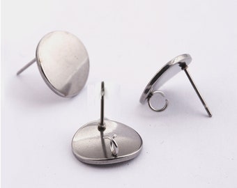 10pcs 13mm Round Bend Earring Findings Stainless Steel Stud Earrings Posts with Loop for DIY Jewelry Making
