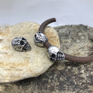 Stainless Steel Skull Head Slider Spacer Beads Fit 6mm Leather Rope DIY Jewelry Making Accessories Findings