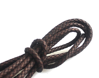6mm Antiqued Brown Genuine Leather Cordón de cuero trenzado