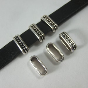10pcs Antique Silver Dotted Sliders Striped Spacer Beads for 10mm Flat Leather Findings