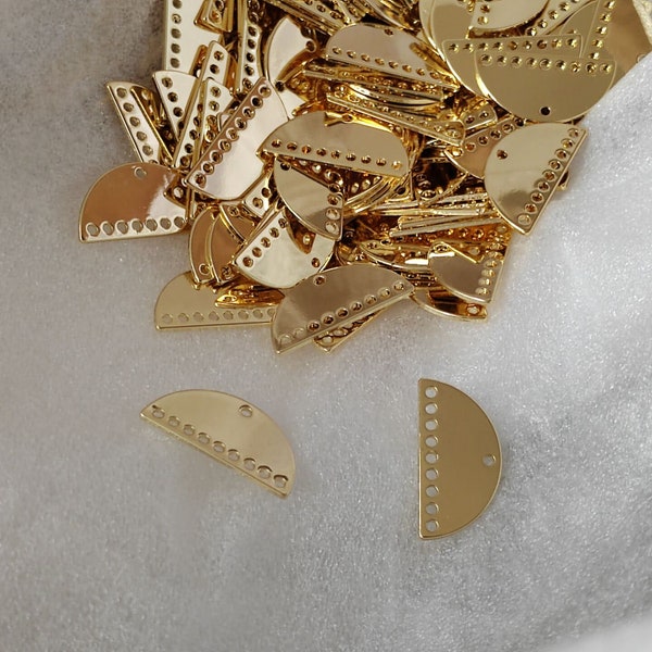 10pcs 14K Gold Plated Brass Half Round Earring Connector, Earring Accessories Semi Circle Charms 21x10.5mm Jewelry Making