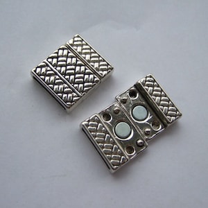 3 Sets Antique Silver Flat Clasps 15mm clasp for leather bracelet 15x2mm hole