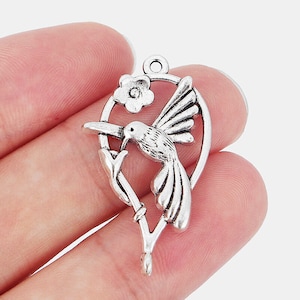 10 Antique Silver Bird on the Branch Charms Pendants 21*36mm in Bulk Wholesale