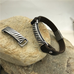 1pcs Stainless Steel Bracelet Center Connector , 10mm Flat Leather Bracelet Connectors 45mm for Women Men Bracelet Findings