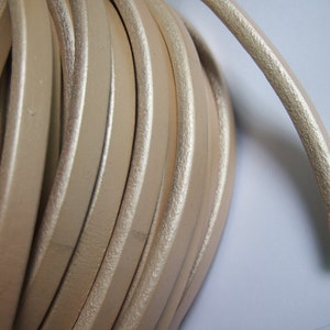10 x 6 mm metallic beige dropleer, 10 x 6 mm dik leren koord voor armband P014