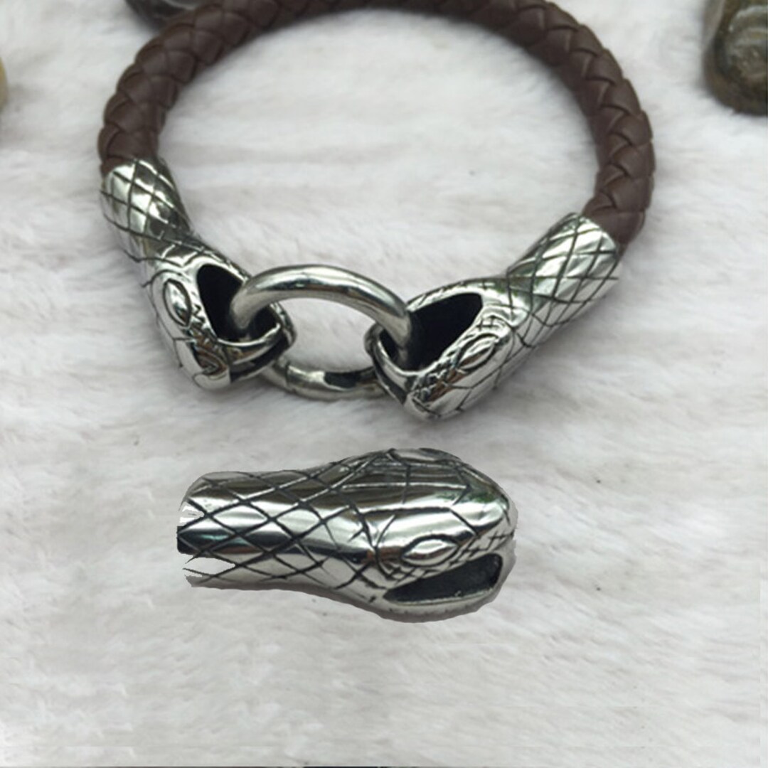 Men's Leather Braided Bracelet With Stainless Steel Snake Head Hook Clasp – Punk Bangle