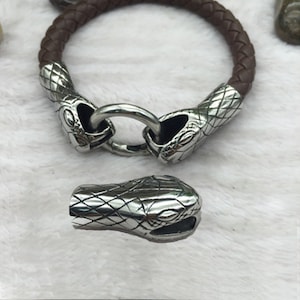 Edelstahl Schlangenkopf Armband Zubehör mit Federverschluss Verbinder bis 8mm Rundes Lederband