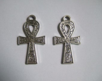 10 colgantes de plata antigua con cruz ankh egipcia (doble cara) 37x20mm