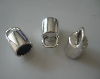 10 embouts en cuir ronds argentés antiques, trou de 8 mm fermoir rond en cuir
