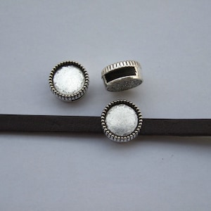 10pcs Antique Silver 8x2mm flat slider beads , Round Blanks Bezel Setting for 10mm cabochon