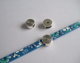10 Antique Silver 5x2mm Swirl/Spiral Slider Spacer Beads for 5mm Flat Leather Cord