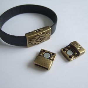3 Sets Antique Bronze 10x2mm Textured Clasps for 5mm 10mm Flat Leather Cord