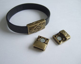 3 Sets Antique Bronze 10x2mm Textured Clasps for 5mm 10mm Flat Leather Cord