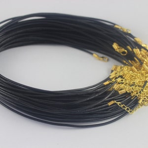 10pcs Black Leather Cord Choker Necklace Gold Tone Clasp Chain Charm Findings String 3mm