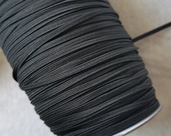 Cordón elástico plano de 3mm de ancho, cordón elástico delgado negro para manualidades de costura, diademas DIY
