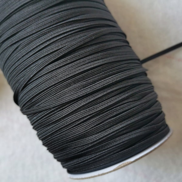 3mm Width Flat Elastic Cord  Black Skinny Elastic Cord for Sewing Crafts Headbands DIY