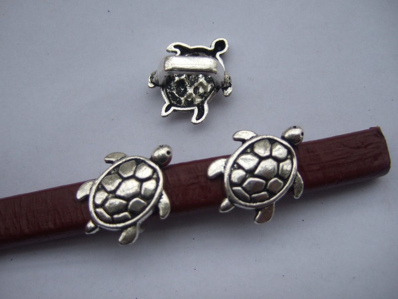 10 Antique Silver Turtle Slider Spacer Charm Beads 10x6.5mm - Etsy