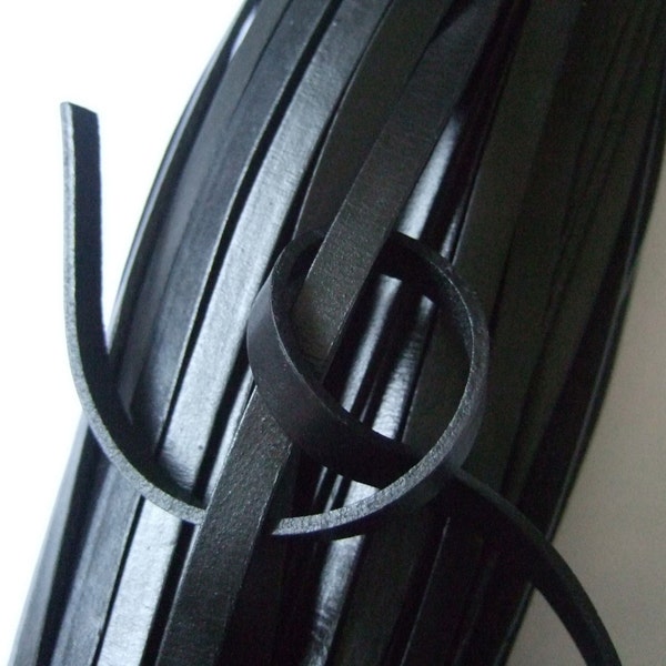 Black Flat Genuine Leather Cord 8x2mm - 2 yards / 5 yards