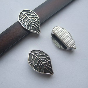 10pcs Leaf Slider Spacer for 10mm Flat Leather Cord, 10x2mm flat Metal Findings Antique Silver