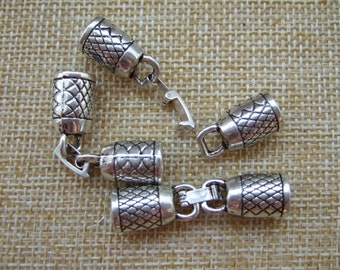 5 Sets Antique Silver Snap Clasp End Caps for 6mm Round Leather Cord Bracelet Finding