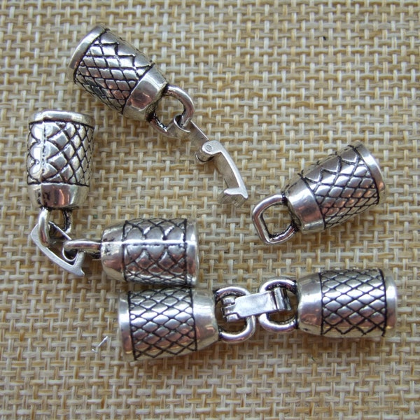 5 Sets Antique Silver Snap Clasp End Caps for 6mm Round Leather Cord Bracelet Finding