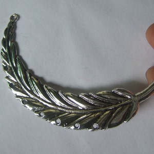 4 Antique Silver Feather Connector Pendant 88x18mm DZ689