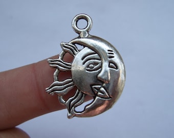 10 Sun and Moon Charms 25 x 22mm Antique Silver  DZ032