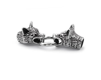 Stainless Steel Viking Wolf Head Spring Clasp Bracelet Connector Fit 8mm Leather Rope Cord End Clasps Men Bracelets Findings