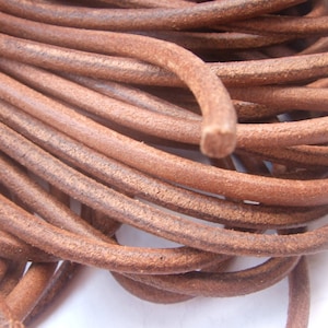 1 Meter 6mm Round Natural Genuine Leather Cord ,  Natural Brown Real Leather
