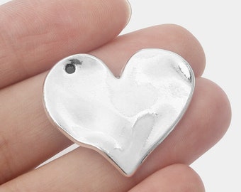 10 Antique Silver (Double Side) Heart Charm Pendant 33x24mm