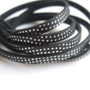 1meter 5x2mm Black Leather Cord 5mm Flat PU leather cord Wave Dots Decoration P400