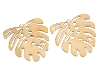 10pcs Brass Plant Monstera Leaf Charms Pendants Raw brass Leaves Charm Pendant Jewelry Findings 21x22mm