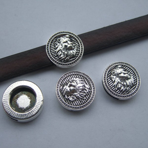 10 pcs Lion Sliders Spacer for 10mm Flat Leather Cord,  10x2mm flat bracelet slide antique silver