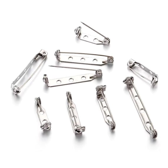 20pcs 19mm-25mm-32mm-38mm Stainless Steel Brooch Pin Safety Brooch Base Settings Needles Accessories DIY Jewelry Making Findings Components
