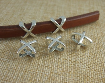 10pcs Antique Silver 10x7mm  X Symbols Slider Spacer Beads Charm For Licorice Leather Cord