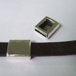 10 Antike Silber 10 x 2 mm Flache Schieber für die Verwendung mit 5 mm - 10 mm Flache Lederschnur