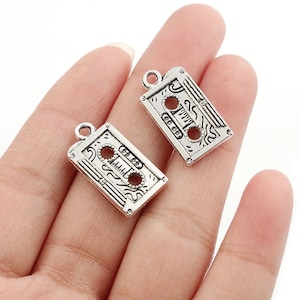 10pcs Antique Silver Radio Cassette Tape Shaped Charm Pendants 12x23mm