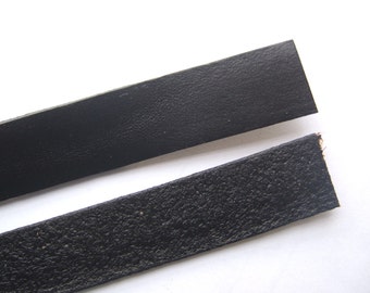 15mm Black Flat Real Leather Cord , 15x2mm Genuine Leather Lace Cords  - 1 Yard