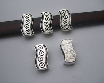 10 Stück Antik Silber 10 x 2 mm Flache Schieber Spacer Perlen für 5 mm bis 10 mm flache Lederschnur