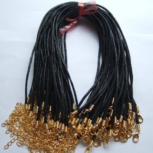 10pcs 2mm zwarte wax katoenen koord choker ketting koord 13-15inches met vergulde kreeft sluiting