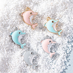 10 Bunte Delfin Charms Anhänger für Fußkettchen Halskette Schmuckherstellung DIY Handmade Craft 14x21mm