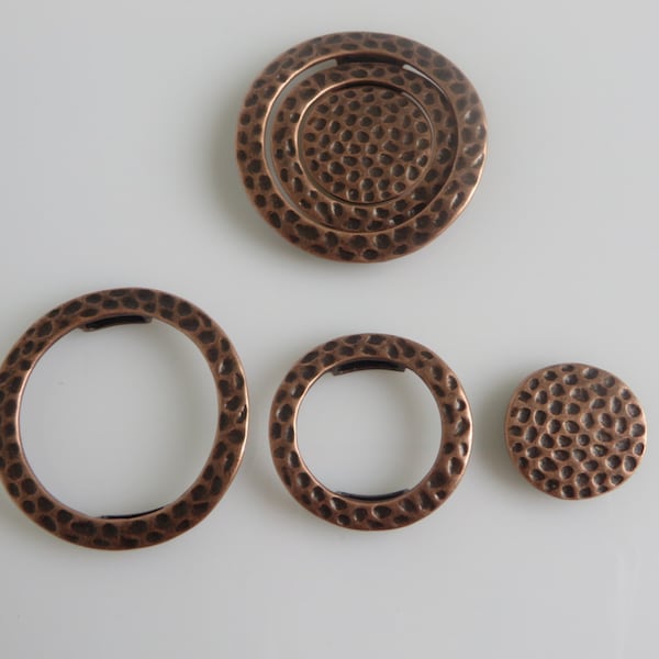 Antique Copper Ring Disc Round Hammered Sliders For 5mm 10mm Flat Leather - Build Your Set