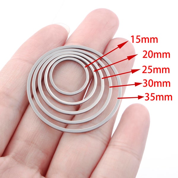 20Pc Stainless Steel Earring Charm Circle Loop Connector 8mm 10mm 12mm 15mm 20mm 25mm 30mm 35m Round Link Circle Ring for DIY Jewelry Making